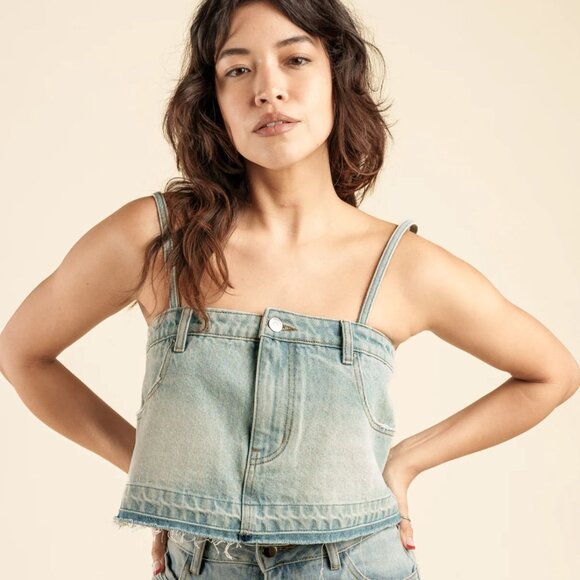 🆕 ZARA TRF SKIRT STYLE DENIM CROP TOP | ZARA DENIM CROP TOP - Picture 5 of 8